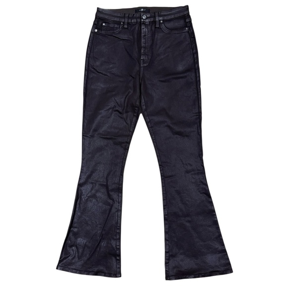 7 For All Mankind Sz 31 Jeans Tailorless UHR Skinny Boot Coated Chocolate Brown - Picture 4 of 10